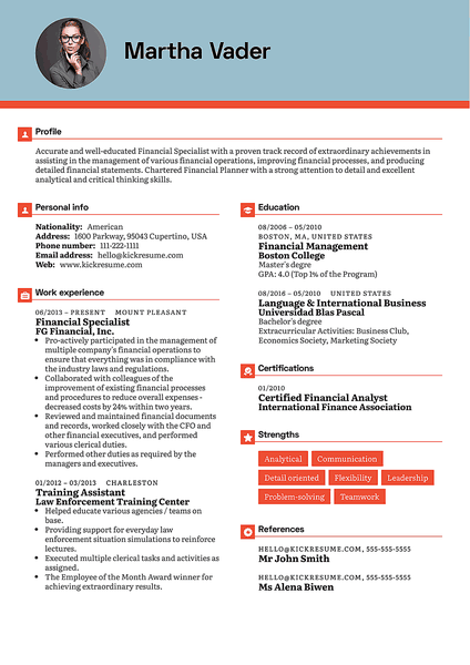 Martinus resume template made by Kickresume resume builder