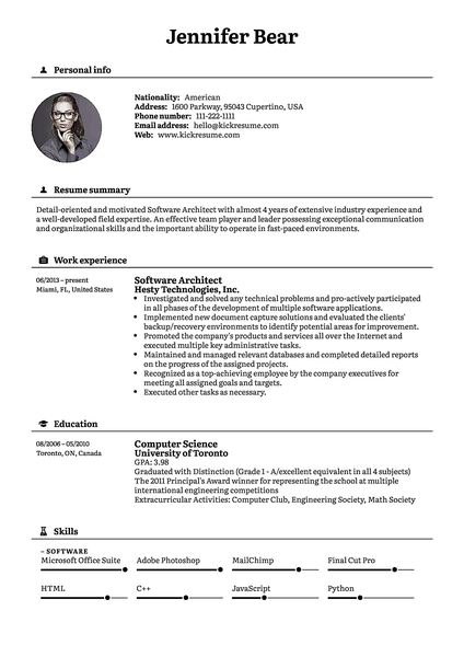 Black resume template made by Kickresume resume builder