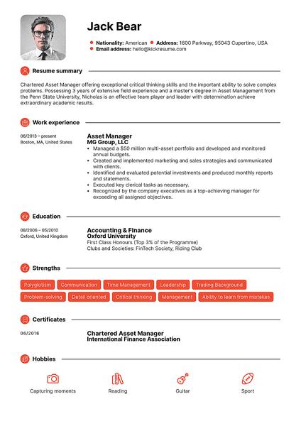 Red resume template made by Kickresume resume builder