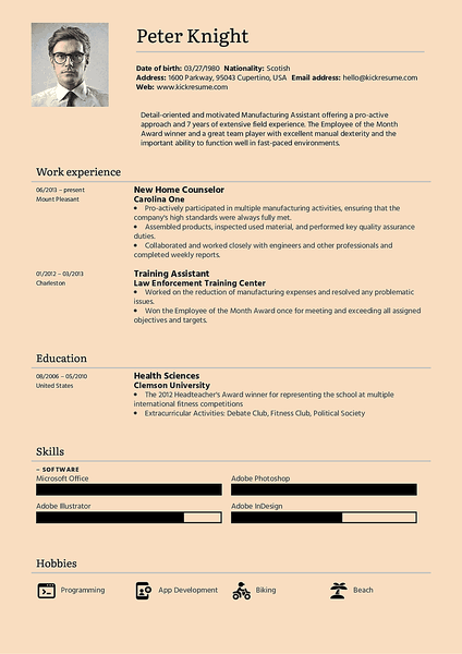 English resume template made by Kickresume resume builder