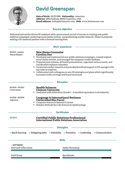 English resume template made by Kickresume resume builder