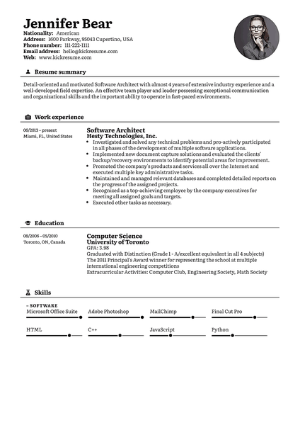 Black resume template made by Kickresume resume builder