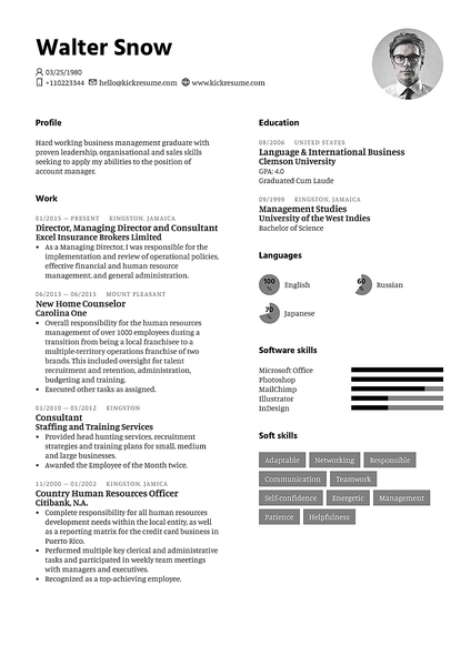 White resume template made by Kickresume resume builder