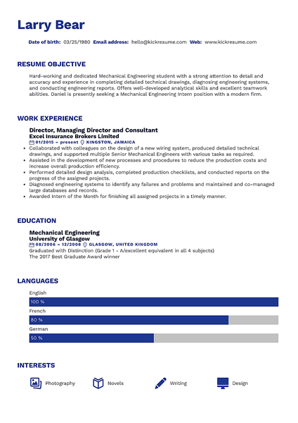 Bauhaus resume template made by Kickresume resume builder