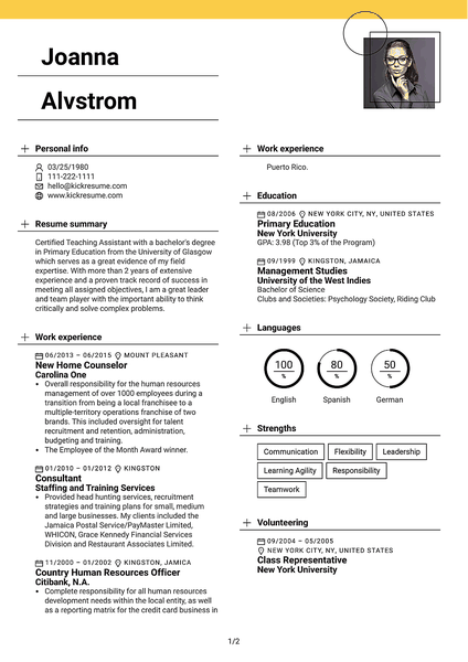 Preview of a downloadable resume template to use with the best CV creator Kickresume