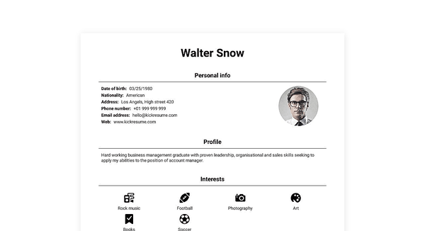 Web-resume website template made by Kickresume website builder