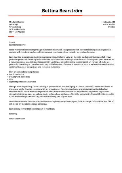 Example of a modern cover letter template you can use with Kickresume cover letter builder