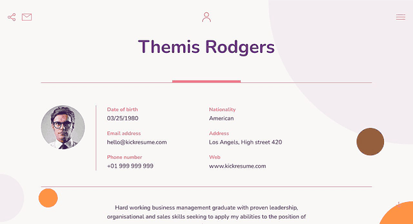 Web-bubbles website template made by Kickresume website builder