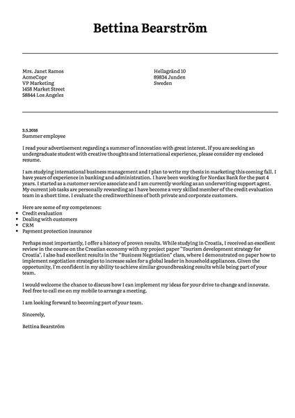 Example of a modern cover letter template designed specifically for job seekers that prefer a more formal, conservative look