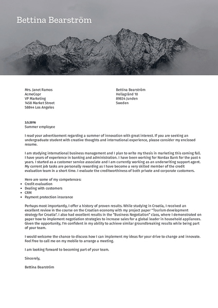 Preview of a cool cover letter template designed for job seekers in creative industries