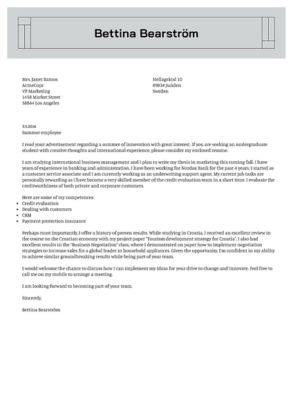 Preview of a functional cover letter template with minimalistic look and professional feel