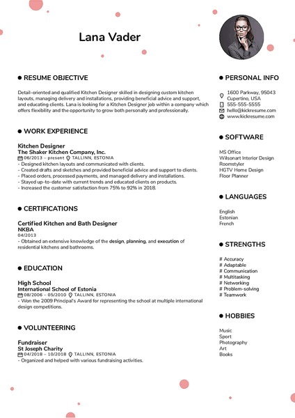 Dotts resume template made by Kickresume resume builder