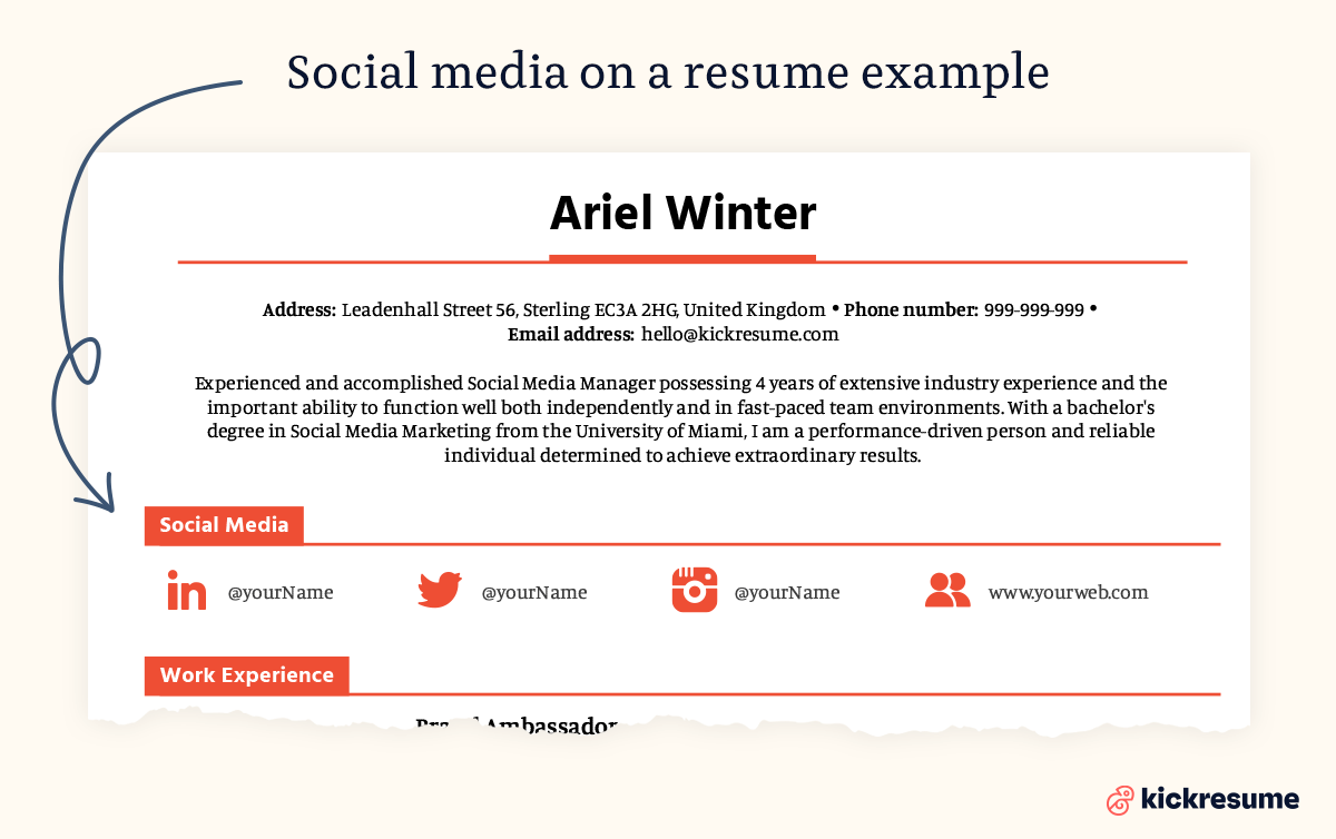 Social media on resume example