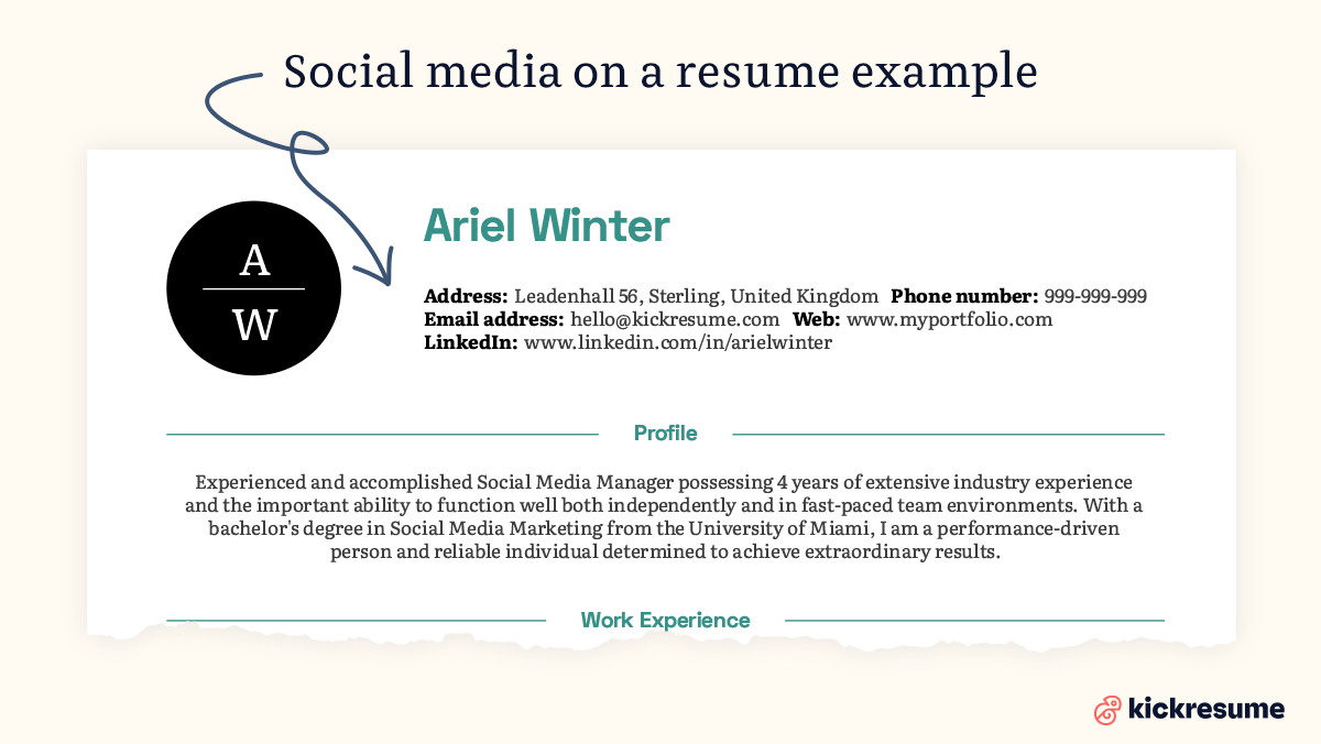Social media on resume example