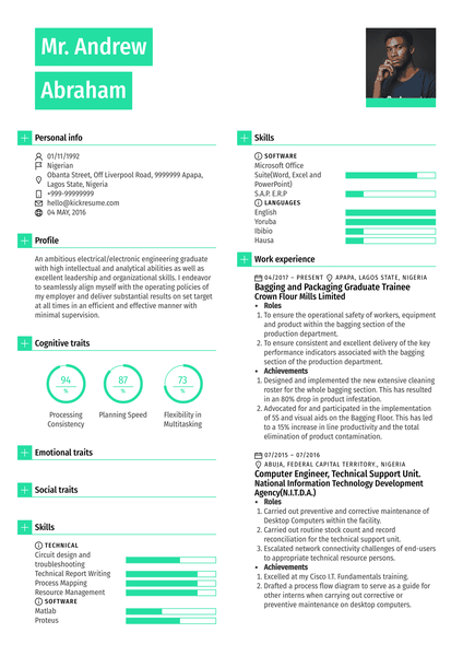 Graduate Engineer Trainee at Olam Resume Template