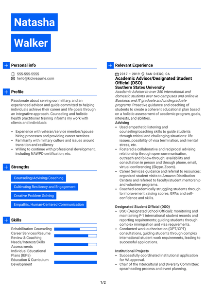 Career and Education Advisor Resume Example