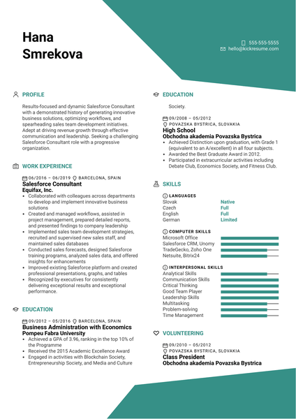 Salesforce Consultant Resume Example