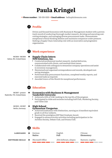 Supply Chain Intern Resume Sample