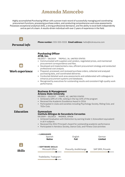 Purchasing Officer Resume Example