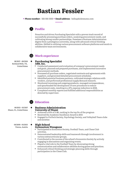 Purchasing Specialist Resume Example