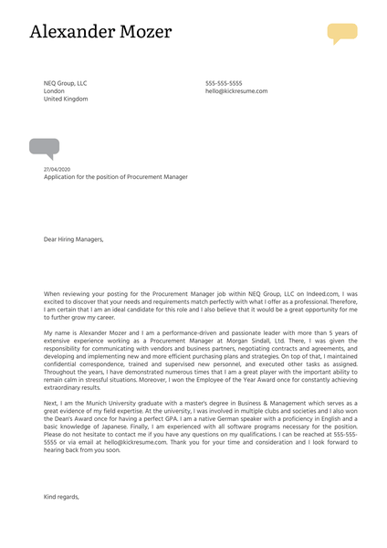 Procurement Manager Cover Letter Example