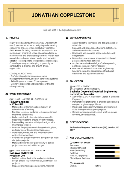 Railway Engineer Resume Sample