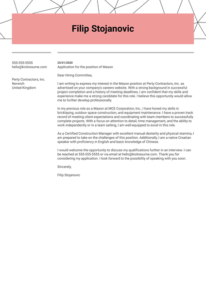 Mason Cover Letter Example