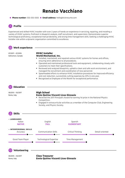 HVAC Installer Resume Example