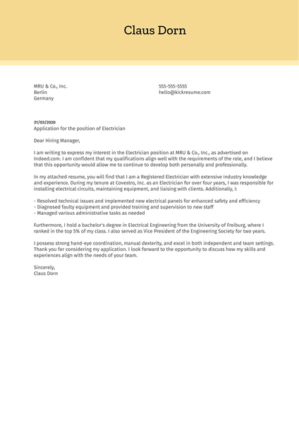 Electrician Cover Letter Template