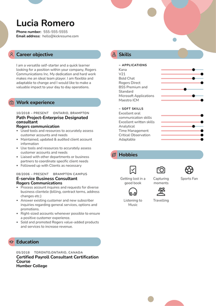 Enterprise Account Consultant at Rogers Resume Sample