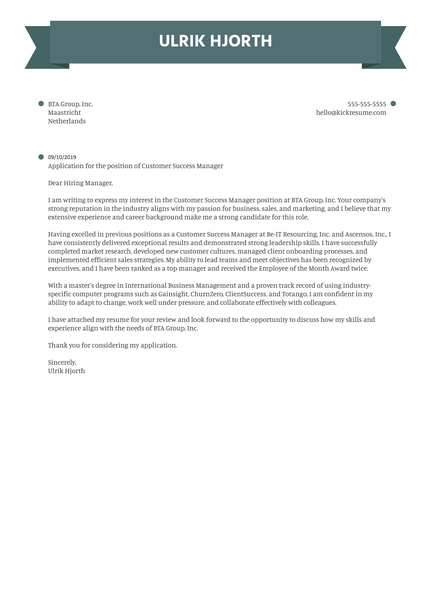 Customer Success Manager Cover Letter Example