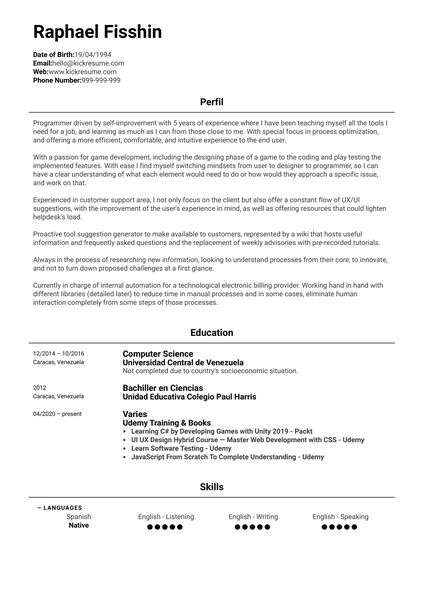 Support Specialist at The Factory HKA Colombia Resume Sample