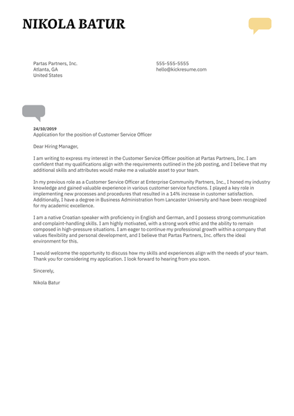 Customer Service Officer Cover Letter Template