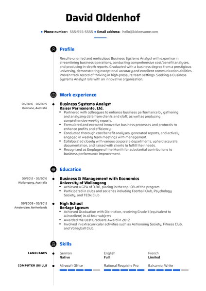 Business Systems Analyst Resume Sample