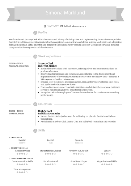 Grocery Clerk Resume Example