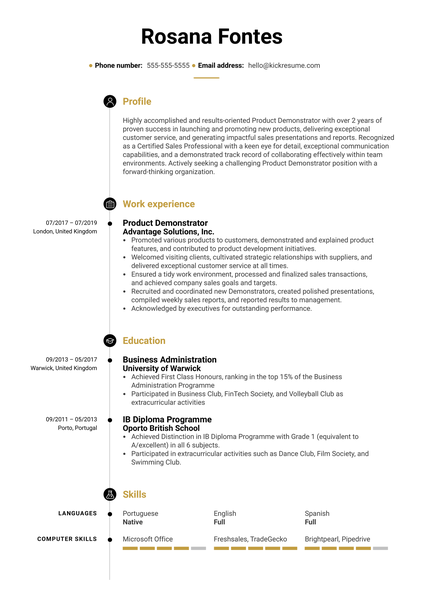 Product Demonstrator Resume Sample