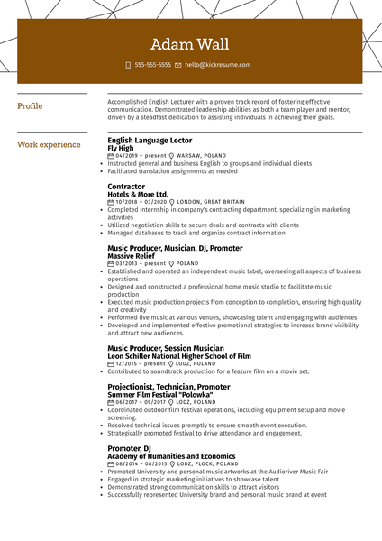 English Lector Resume Sample