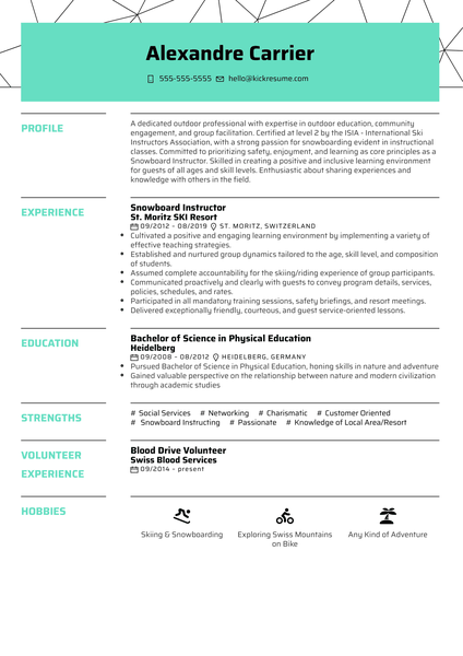 Snowboard Instructor Resume Example
