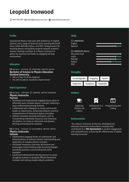 Physics Instructor Resume Sample
