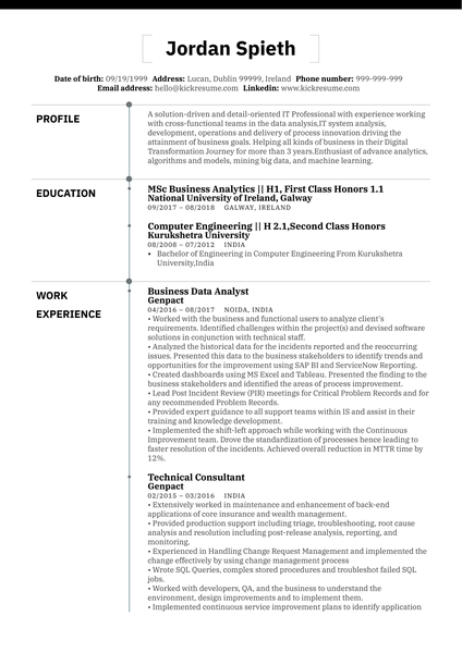 Business Analyst Resume Sample