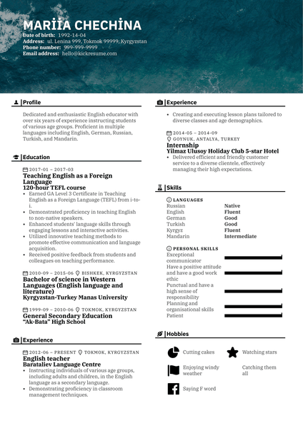 Teacher Resume Example