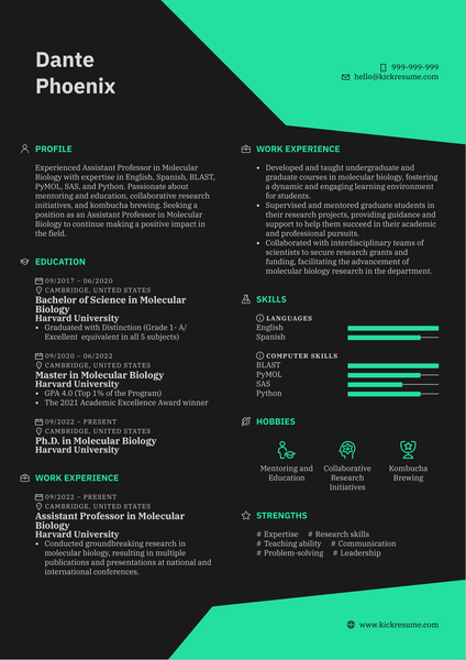 Assistant Professor in Molecular Biology Resume Sample