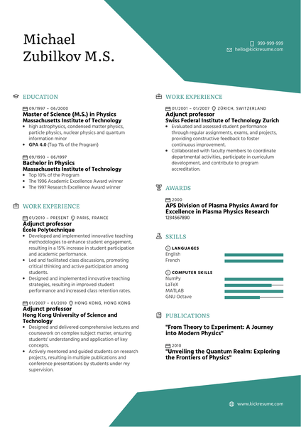 Adjunct Professor Resume Sample