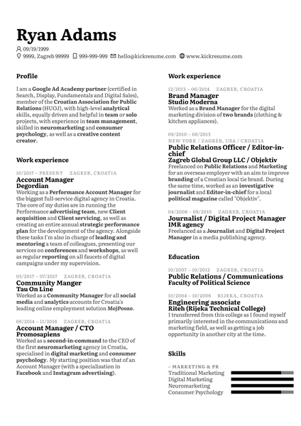 Senior Marketing Analyst CV Example