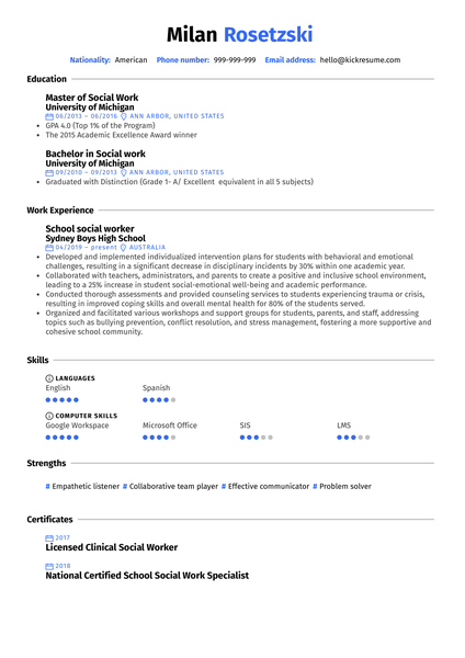 School Social Worker Resume Sample