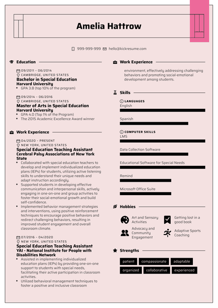 Special Education Teaching Assistant Resume Sample