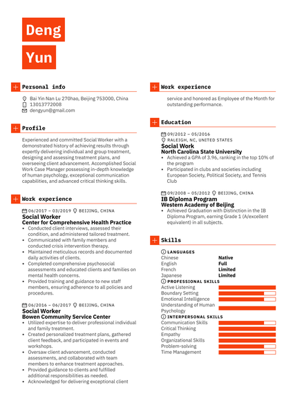 Social Worker Resume Example