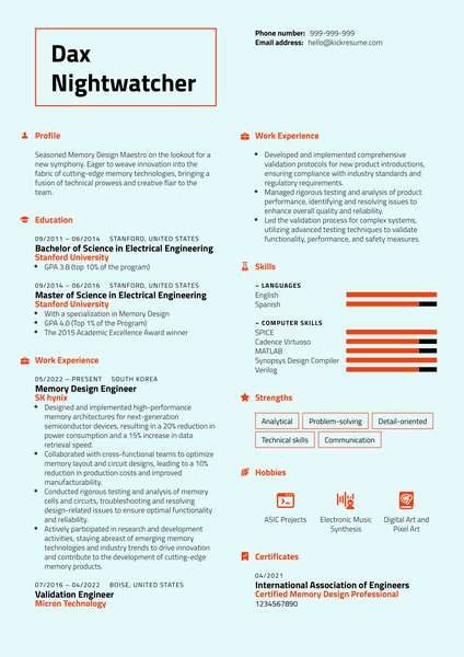 Memory Design Engineer Resume Sample
