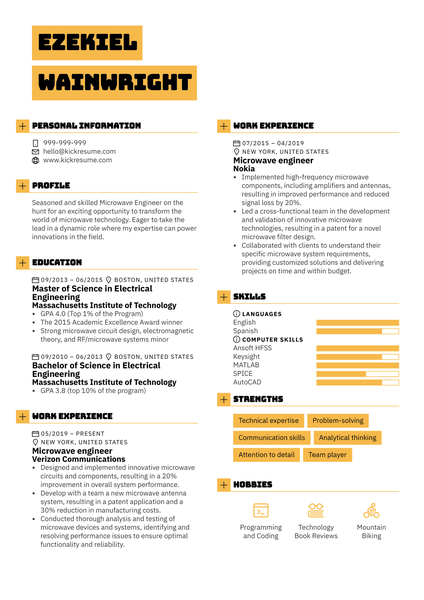 Microwave Engineer Resume Sample