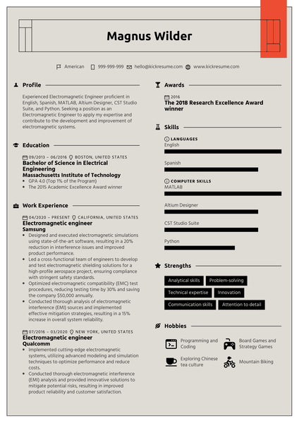 Electromagnetic Engineer Resume Sample